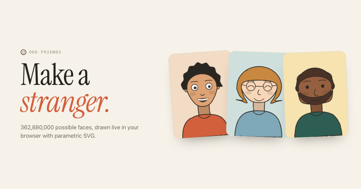Three generated portraits beside the words Make a stranger.